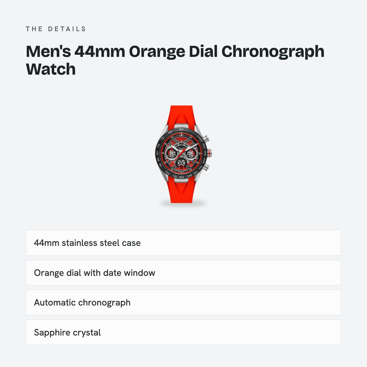 Men's 44mm Orange Dial Chronograph Watch, details