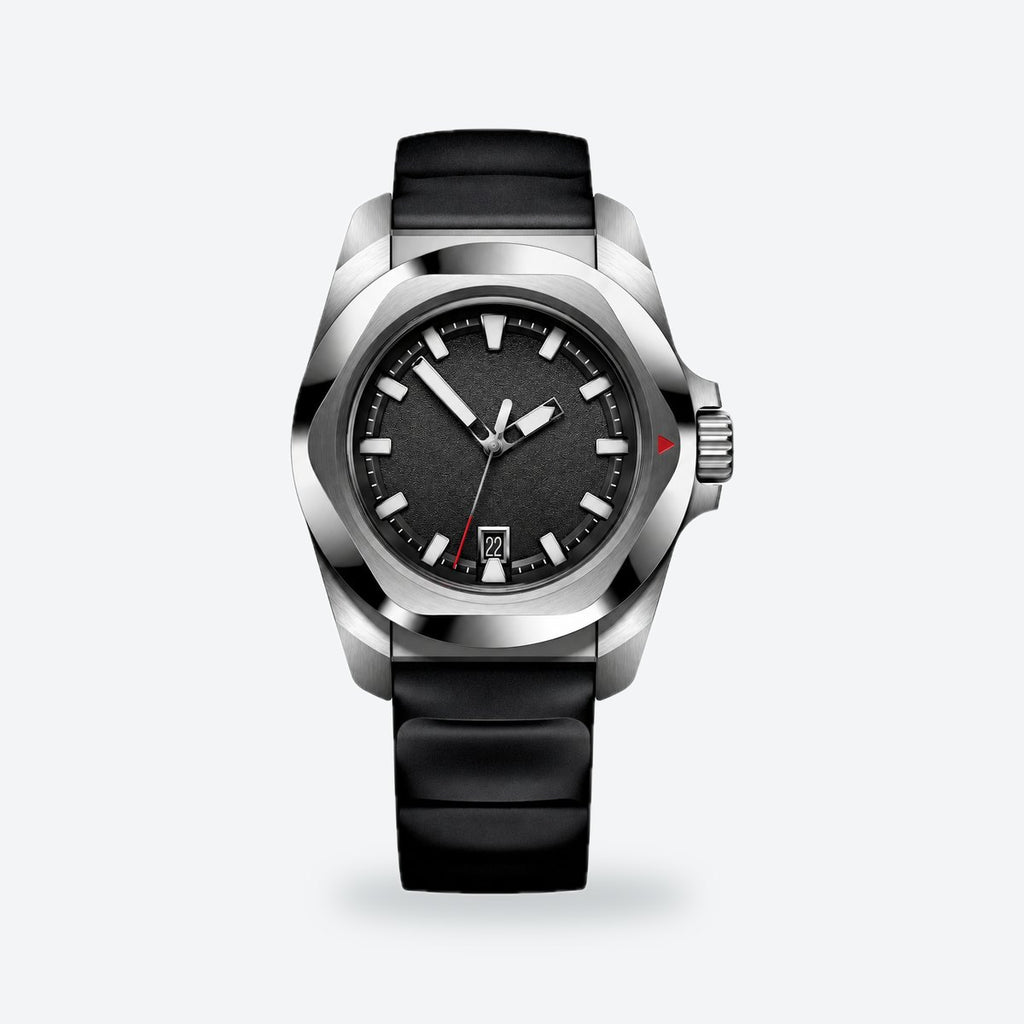 Men's 41mm Black Dial Watch, Rubber Strap, Black dial / Black