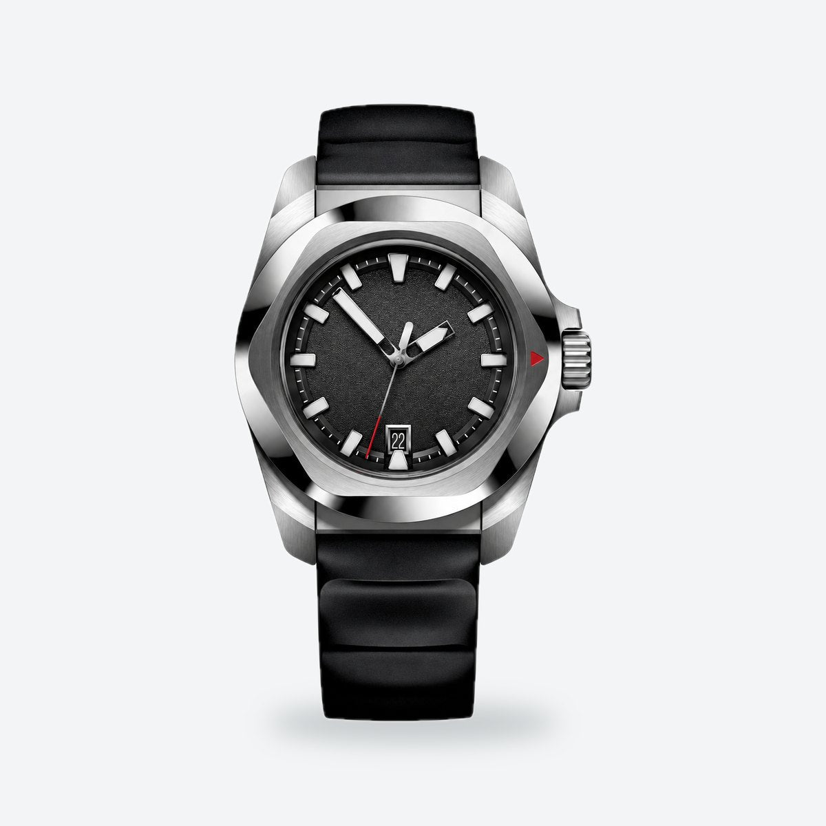 Men's 41mm Black Dial Watch, Rubber Strap, Black dial / Black