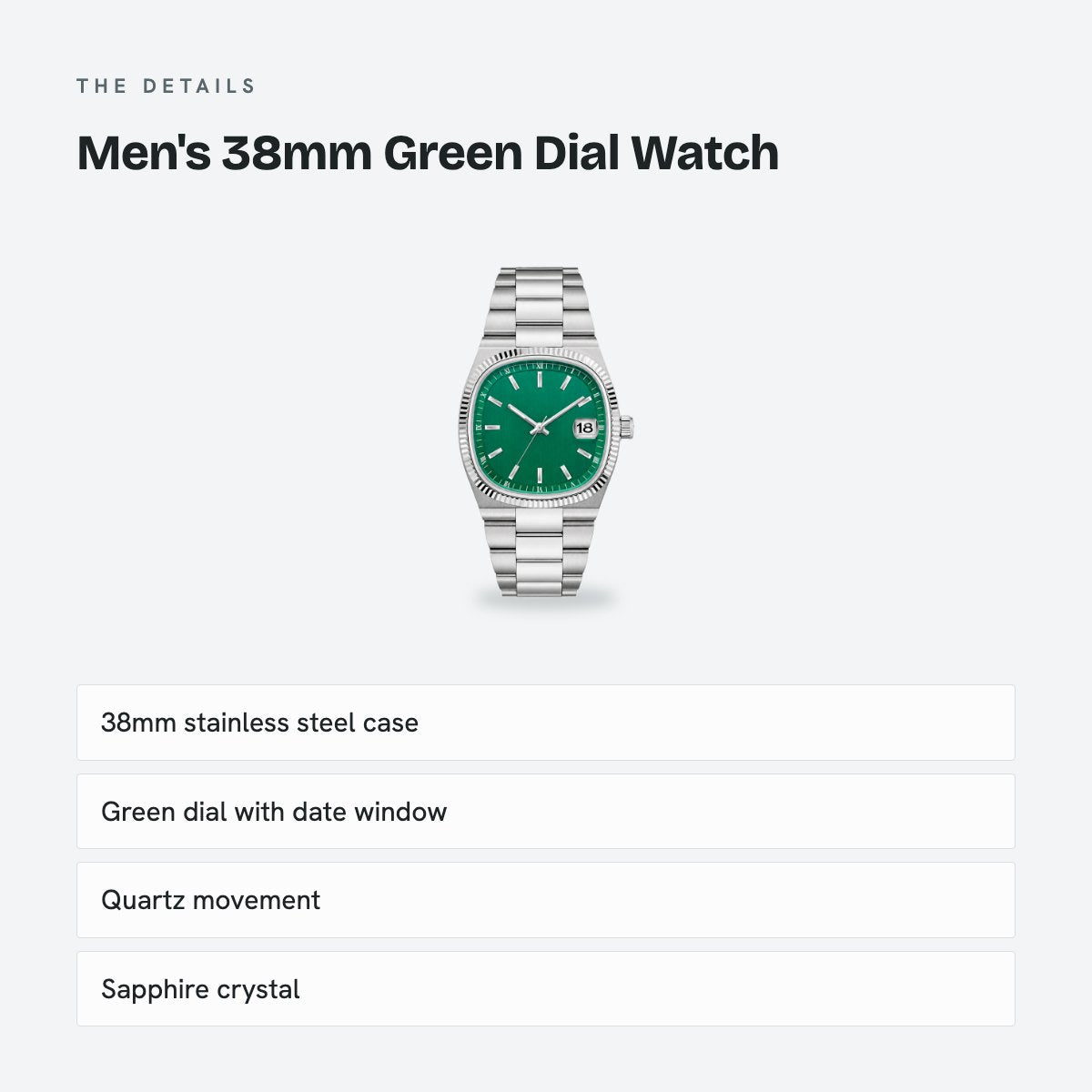 Men's 38mm Green Dial Watch, details