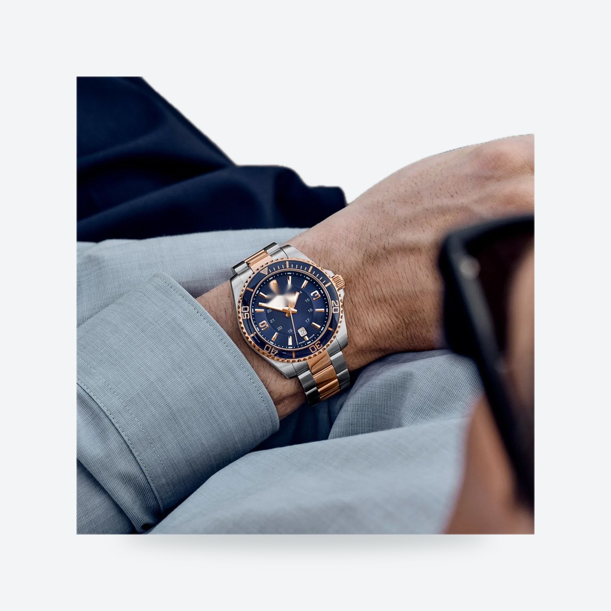Men's 43mm Blue Dial Watch, Steel Bracelet, Style 2, view 6