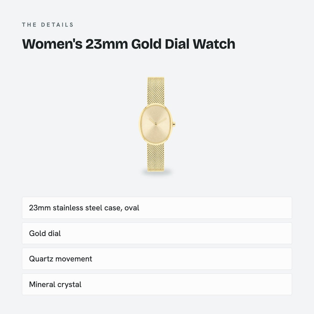 Women's 23mm Gold Dial Watch, Steel Bracelet, Style 2, details