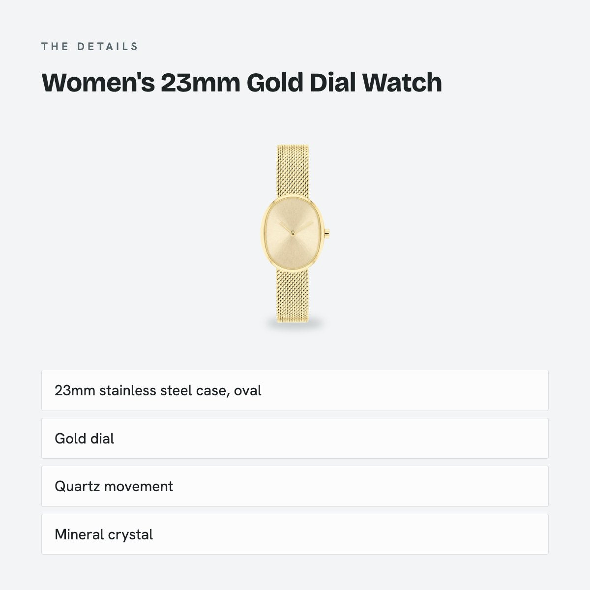 Women's 23mm Gold Dial Watch, Steel Bracelet, Style 2, details