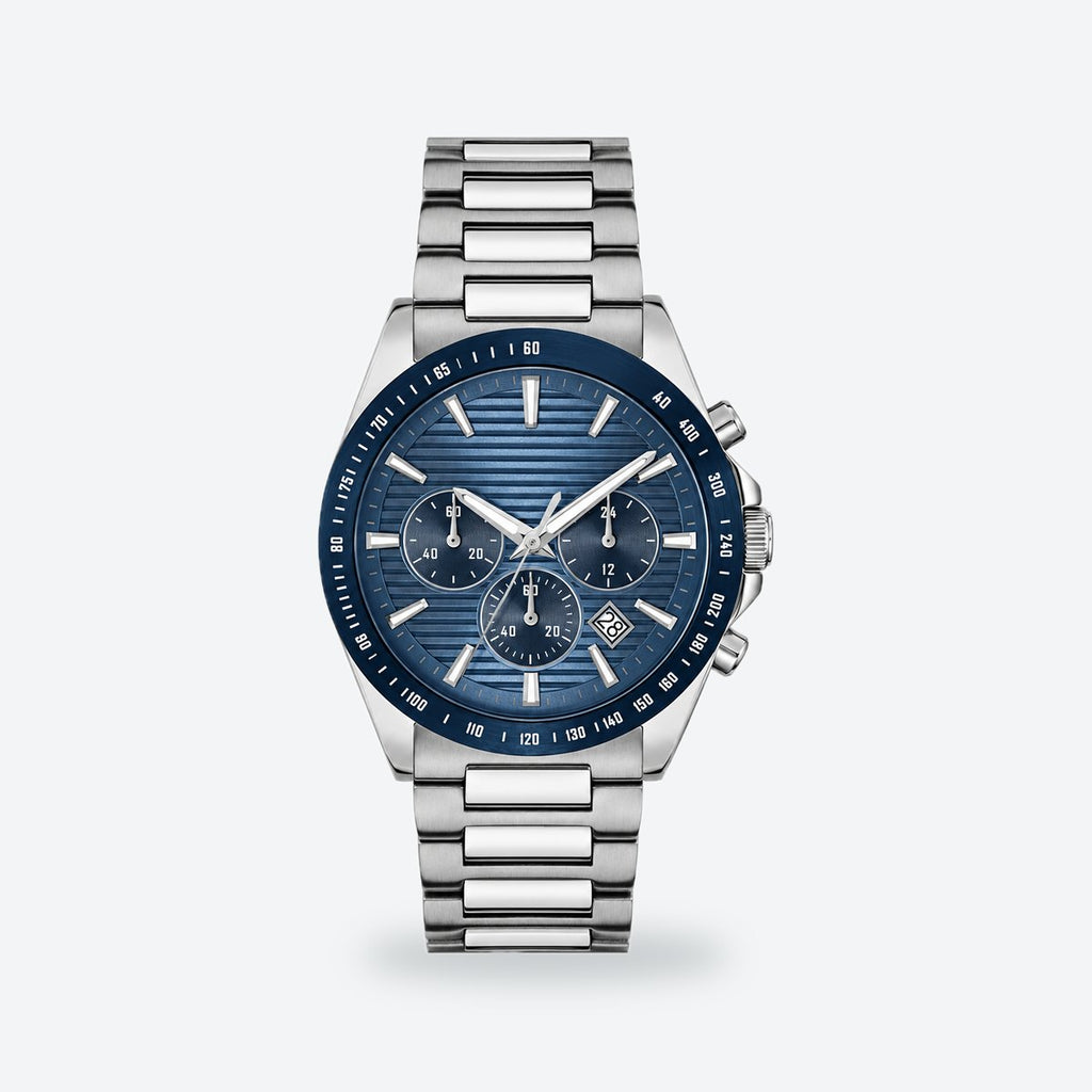 Men's 41mm Blue Dial Watch, Steel Bracelet, Style 2, Blue dial / Silver-tone