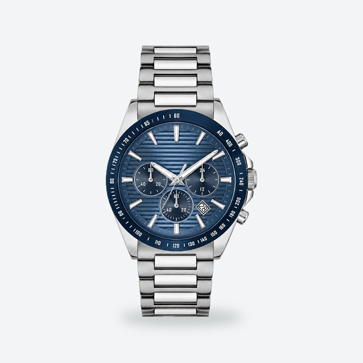 Men's 41mm Blue Dial Watch, Steel Bracelet, Style 2, Blue dial / Silver-tone