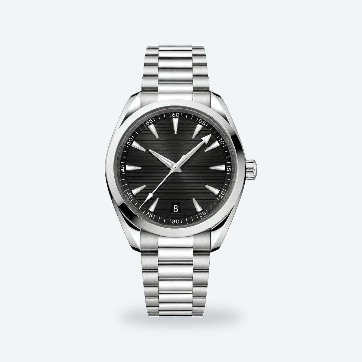 Men's 41mm Automatic Steel Watch, Teak-Pattern Dial, Blue Dial, Black dial