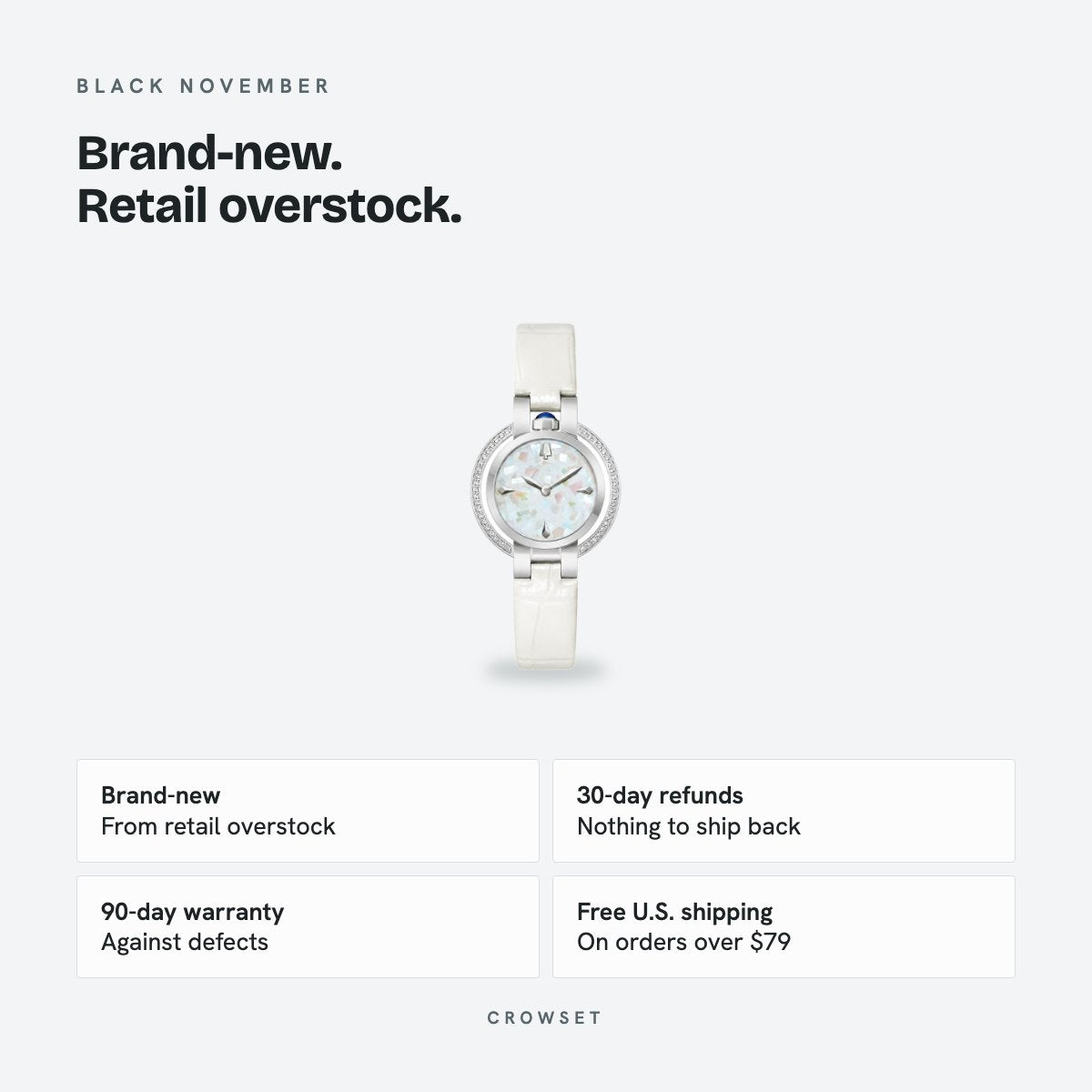 Women's 30mm White Dial Watch, Leather Strap, details
