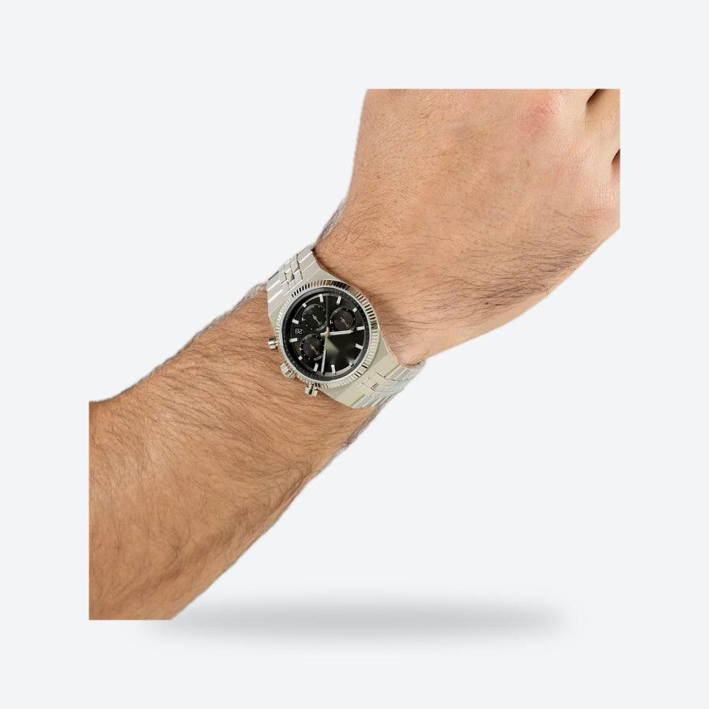 Men's 41mm Black Dial Chronograph Watch, Steel Bracelet, Style 3, view 2