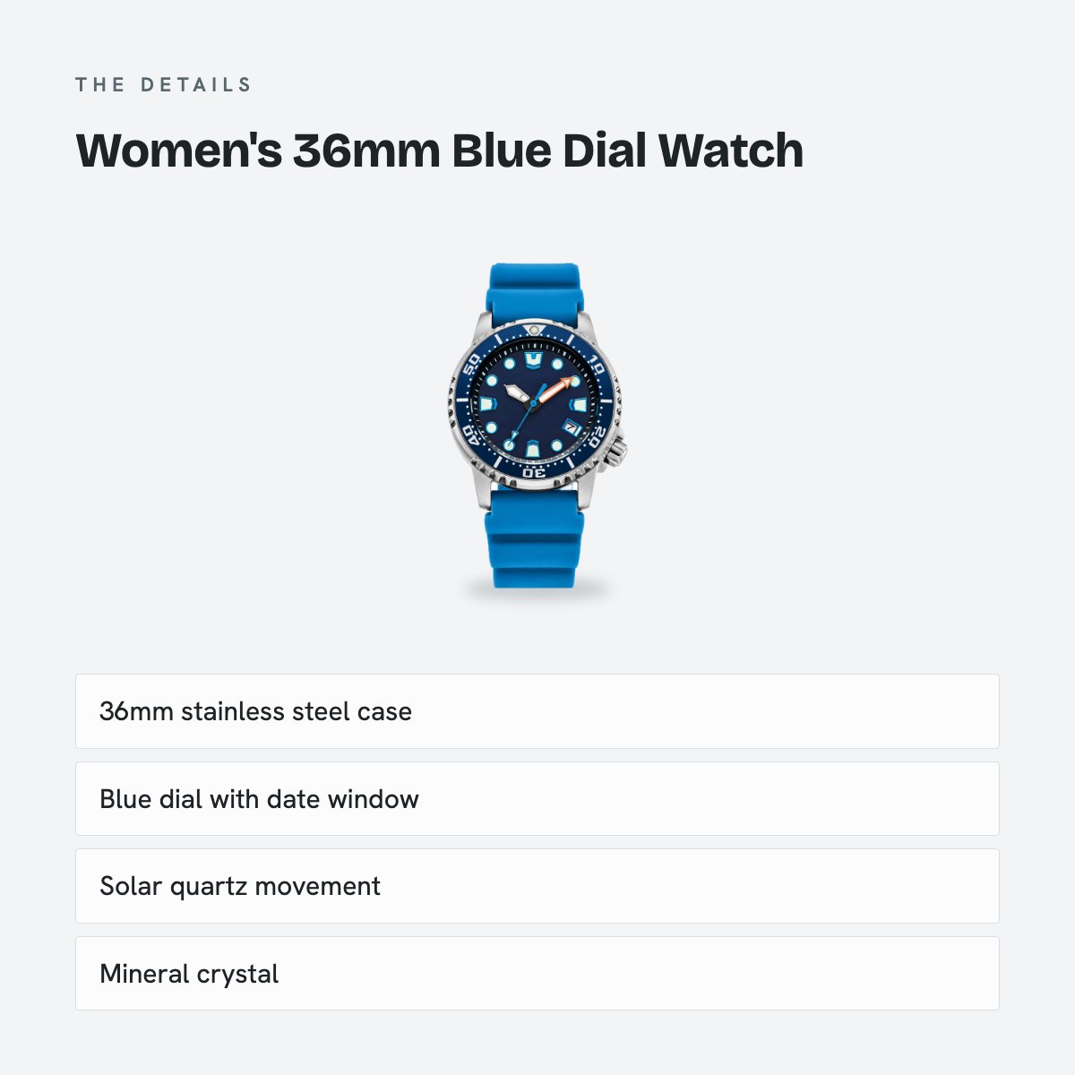 Women's 36mm Blue Dial Watch, details
