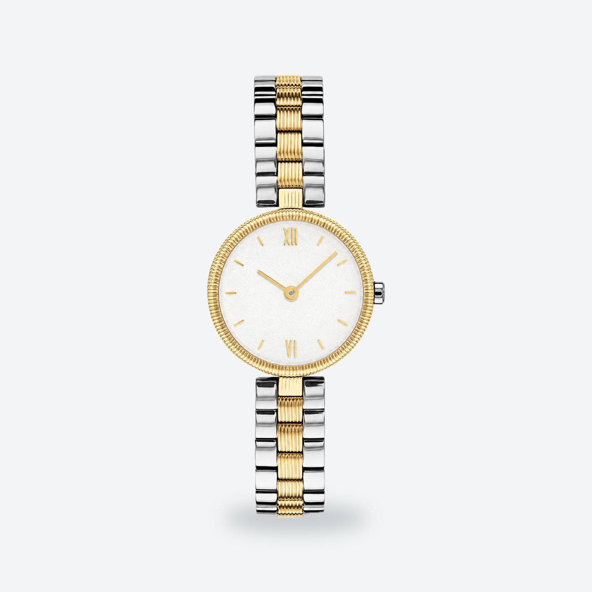 Women's 24mm Gold Dial Watch, Steel Bracelet, Style 2, White dial / Silver and gold-tone
