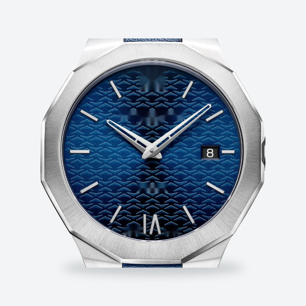 Men's 39mm Blue Dial Watch, Leather Strap, view 3