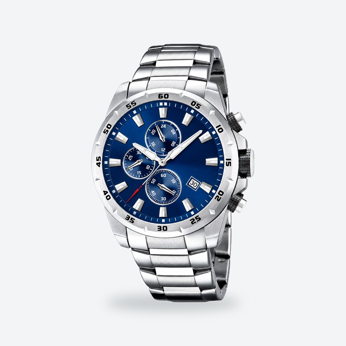 Men's 45mm Black Dial Watch, Blue dial / Silver-tone