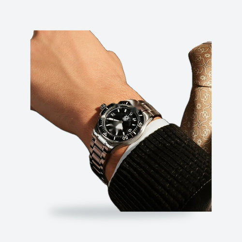 Men's 38mm Black Dial Automatic Watch, Steel Bracelet, view 2