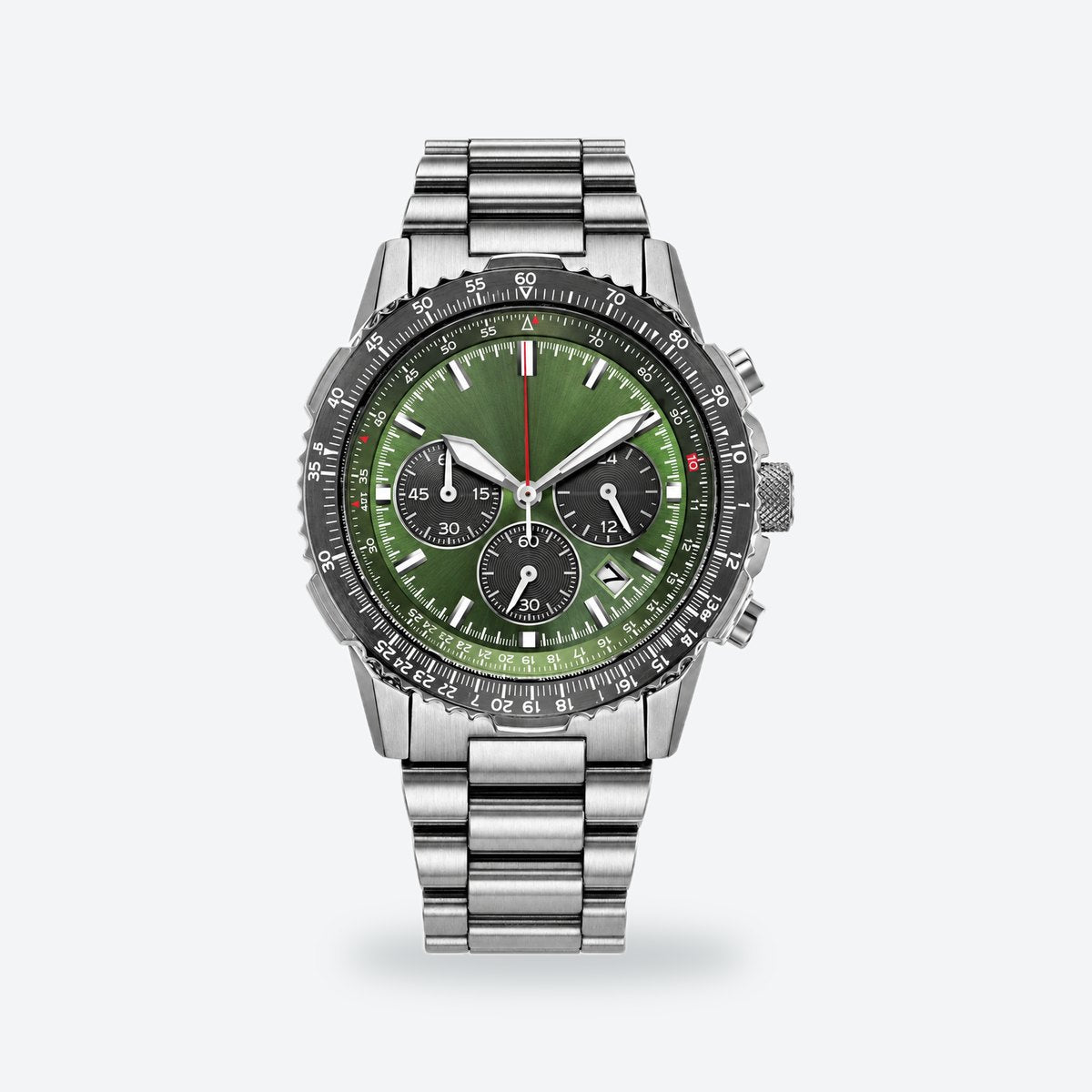 Men's 40mm Green Dial Watch, Steel Bracelet, Style 2, Green dial / Silver-tone