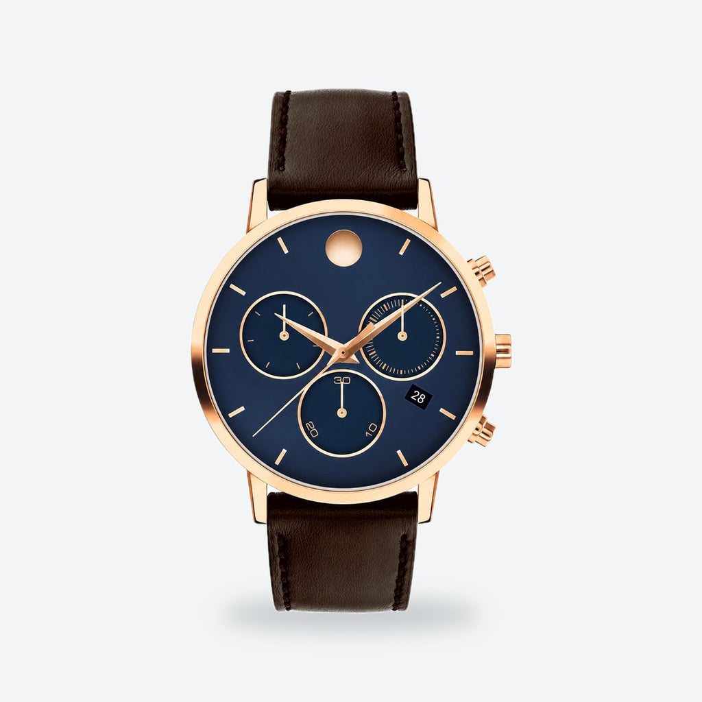 Men's 42mm Blue Dial Chronograph Watch, Leather Strap, Blue dial / Brown