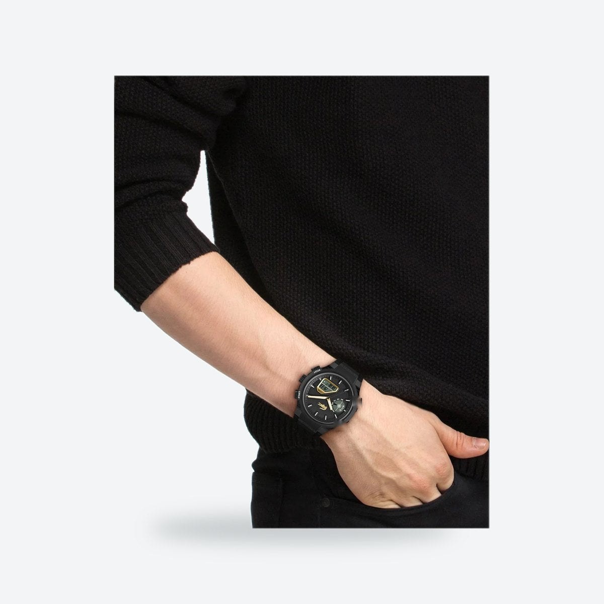 Men's 45mm Black and Gold Dial Watch, view 2
