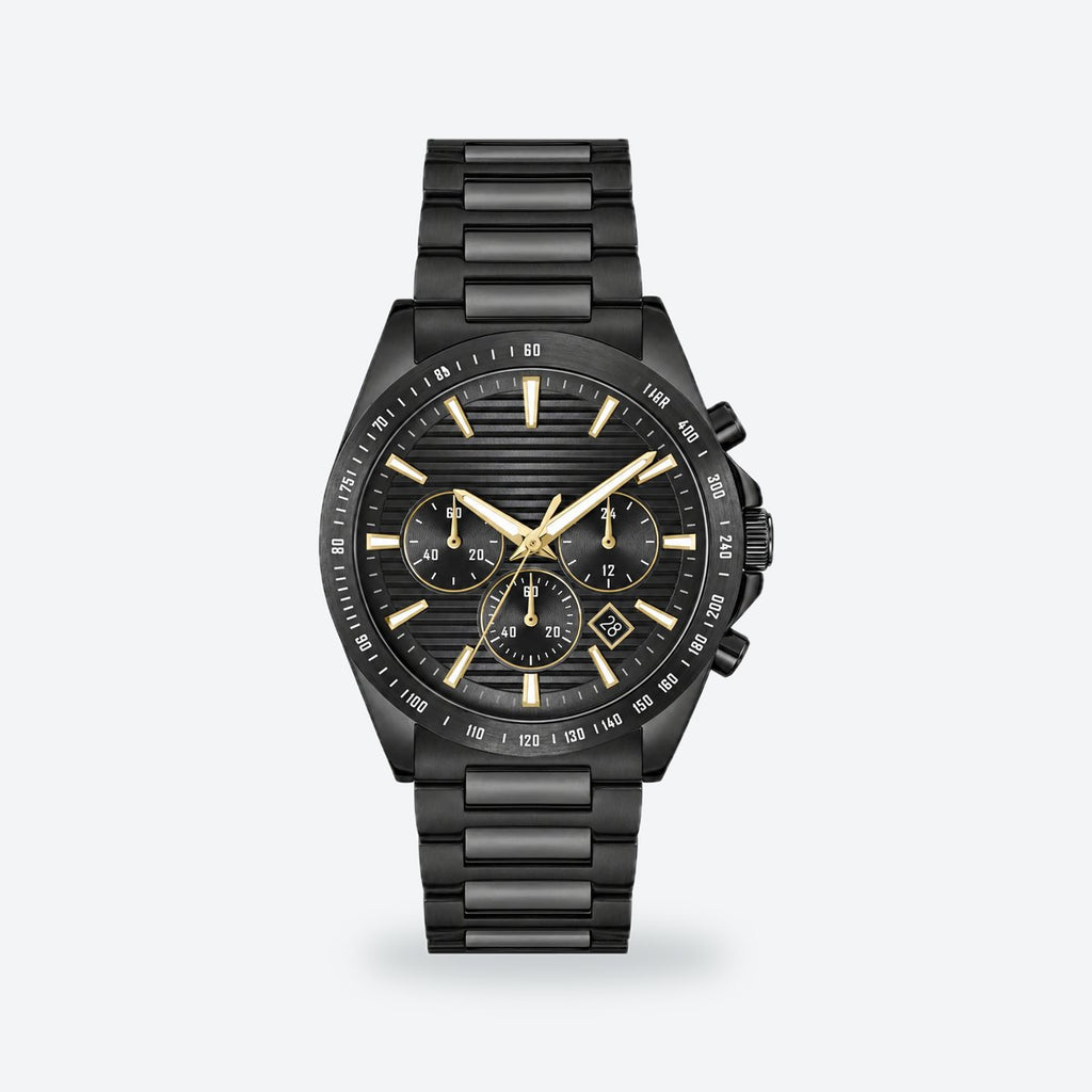 Men's 41mm Black Dial Watch, Steel Bracelet, Silver-Tone, Black dial / Black