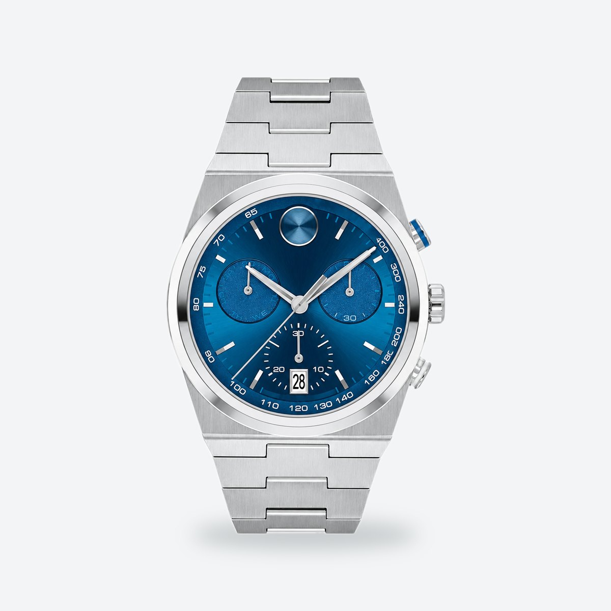 Men's 42mm Black Dial Chronograph Watch, Steel Bracelet, Blue dial / Silver-tone