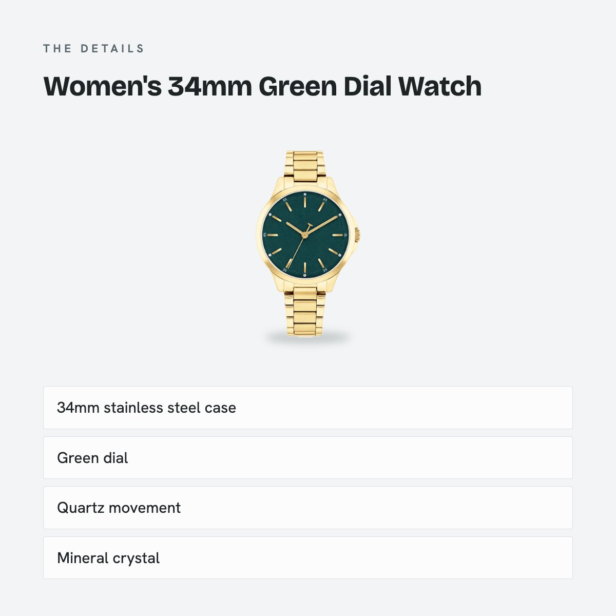 Women's 34mm Green Dial Watch, details
