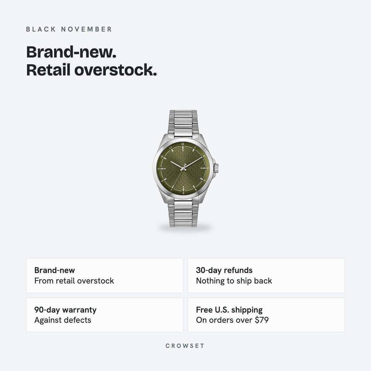 Men's 41mm Green Dial Watch, Steel Bracelet, details