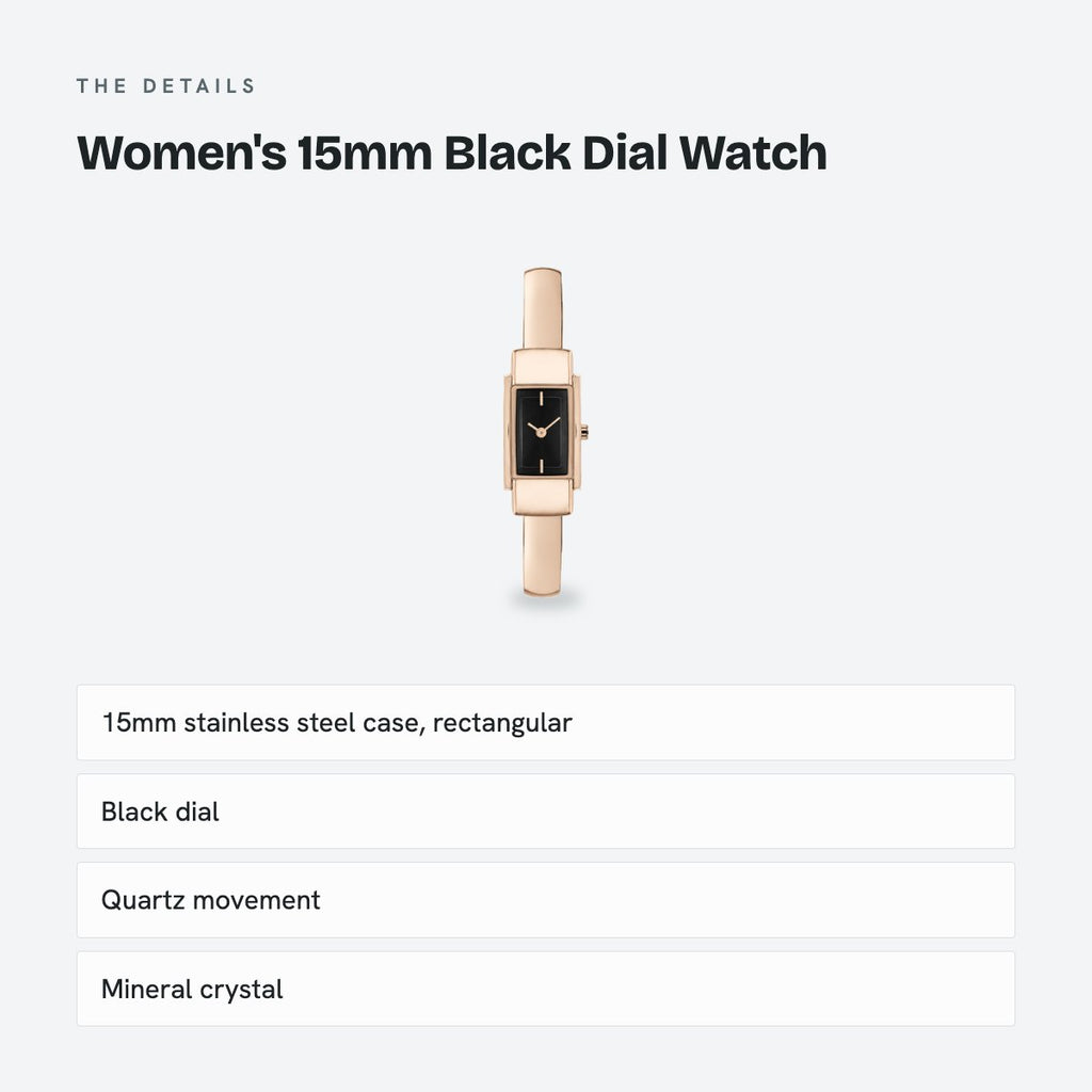 Women's 15mm Black Dial Watch, details