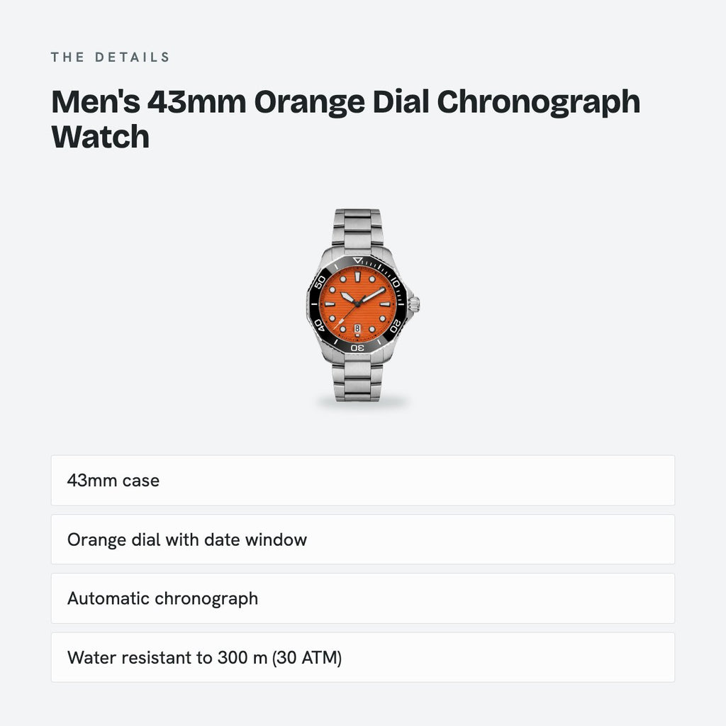 Men's 43mm Orange Dial Chronograph Watch, details