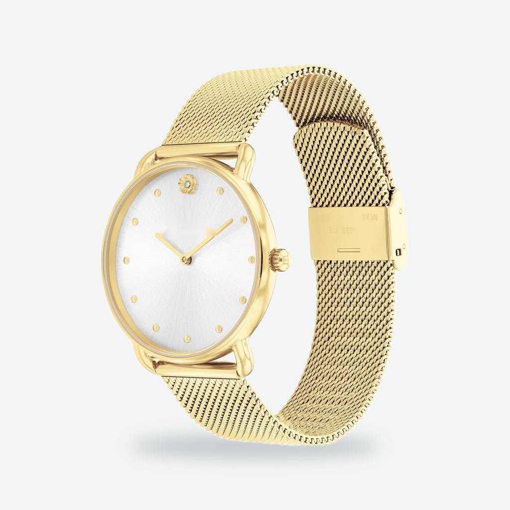 Women's 36mm White Dial Watch, Steel Bracelet, Gold-Tone, view 4