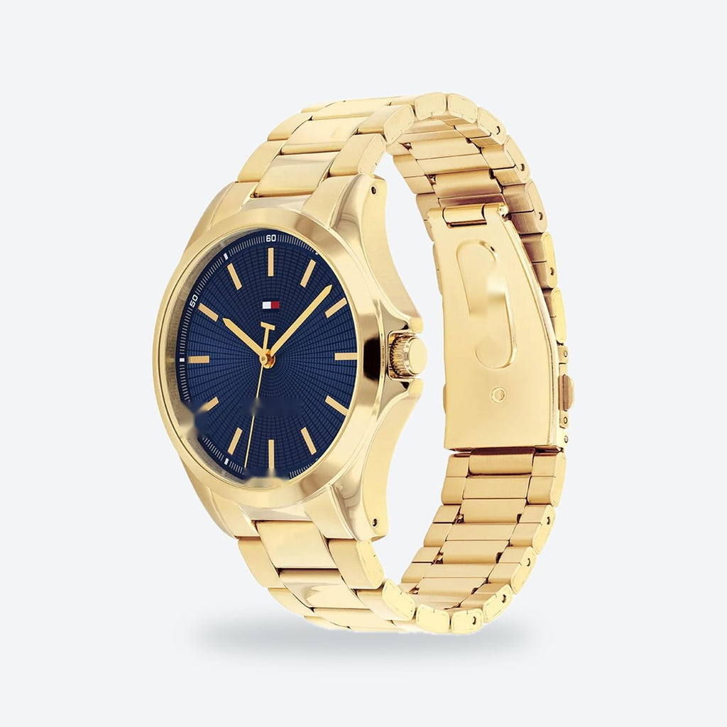 Men's 43mm Blue Dial Watch, Steel Bracelet, Gold-Tone, view 3