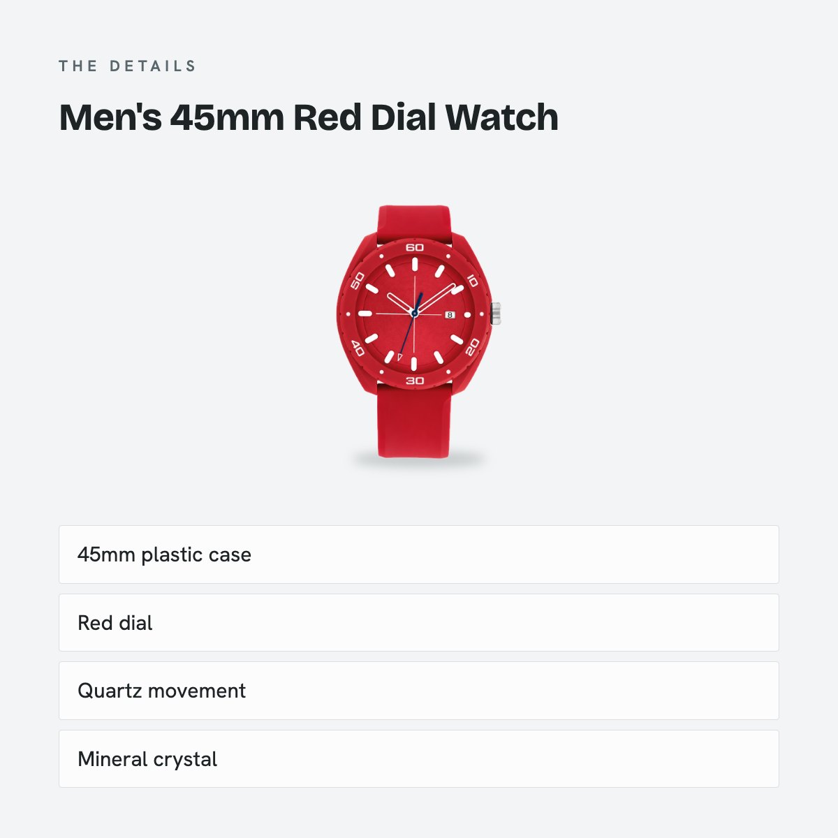 Men's 45mm Red Dial Watch, details