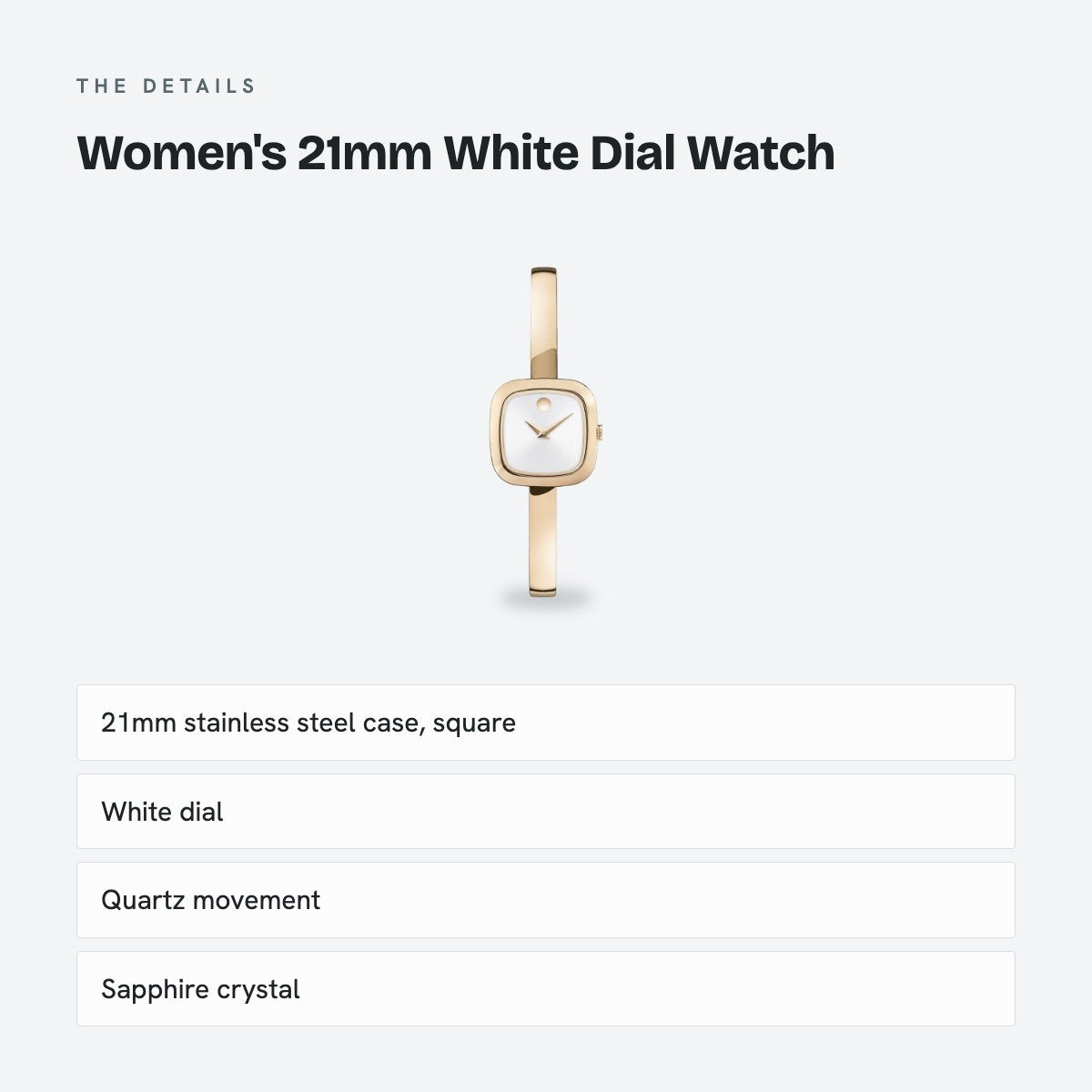 Women's 21mm White Dial Watch, details