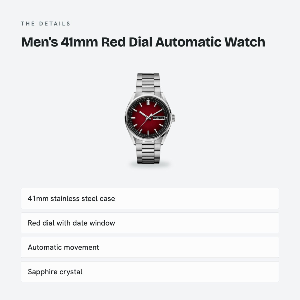 Men's 41mm Red Dial Automatic Watch, details