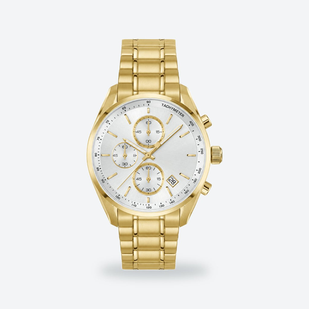 Men's 40mm Blue Dial Chronograph Watch, White dial / Gold-tone