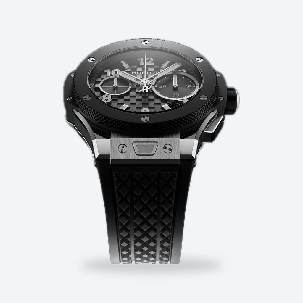 Men's 43mm Automatic Flyback Chronograph Watch, Rubber Strap, Black Dial, view 5