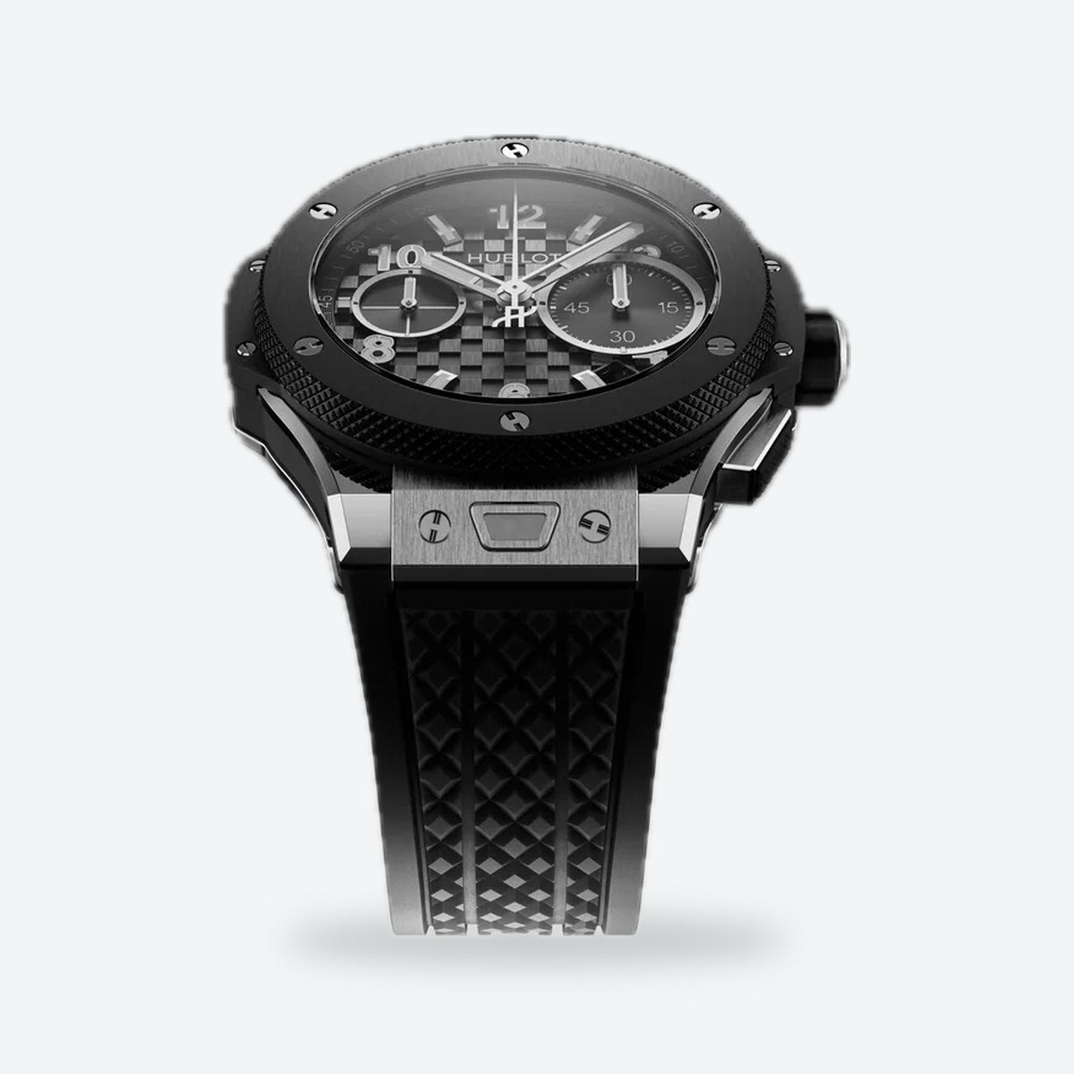 Men's 43mm Automatic Flyback Chronograph Watch, Rubber Strap, Black Dial, view 5