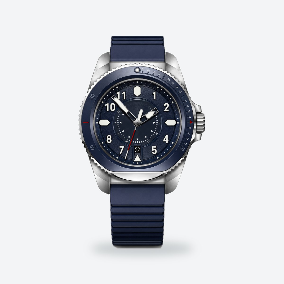 Men's 43mm Black Dial Watch, Rubber Strap, Style 2, Blue dial / Blue