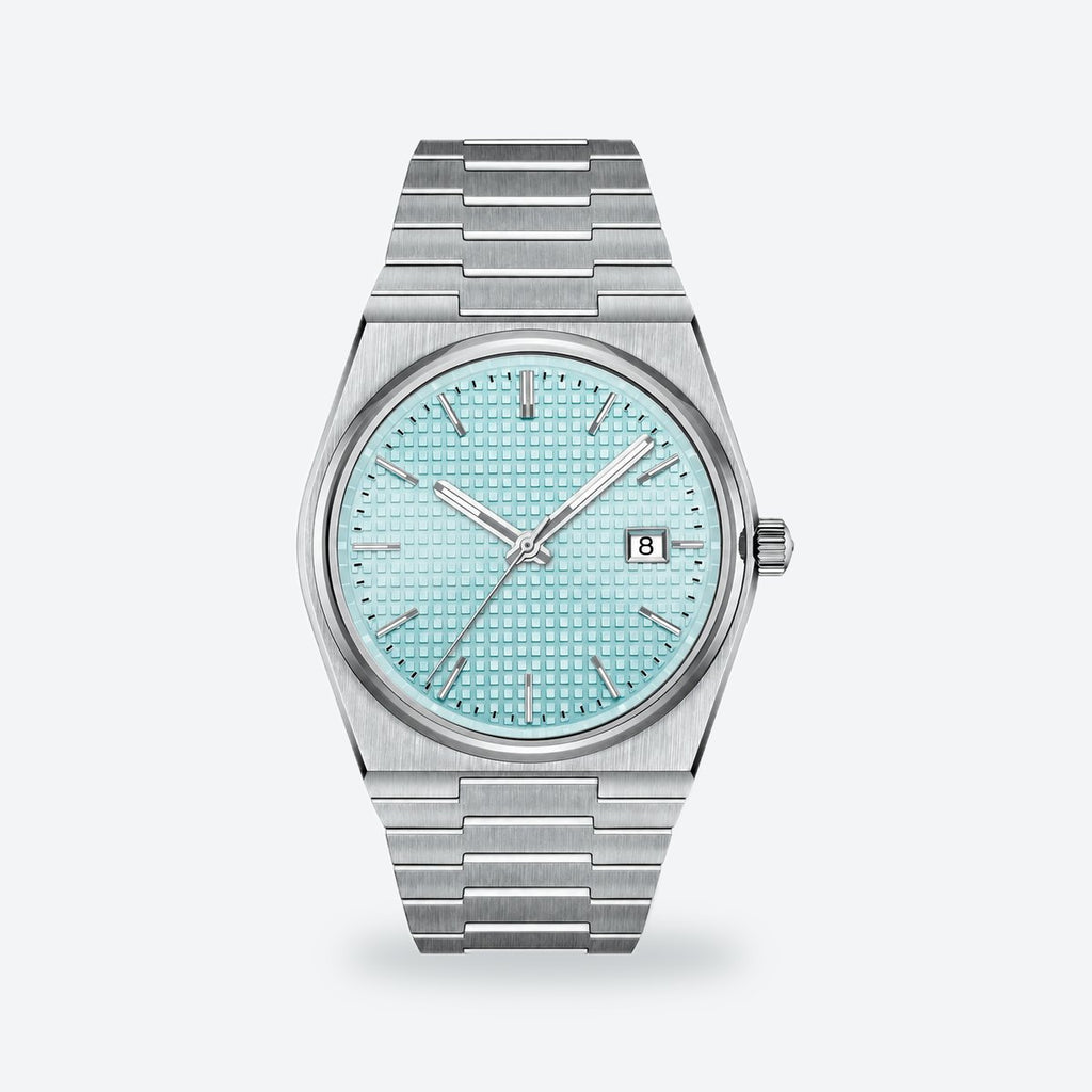 Men's 40mm Steel Watch, Integrated Bracelet, Blue Dial, Ice blue, automatic