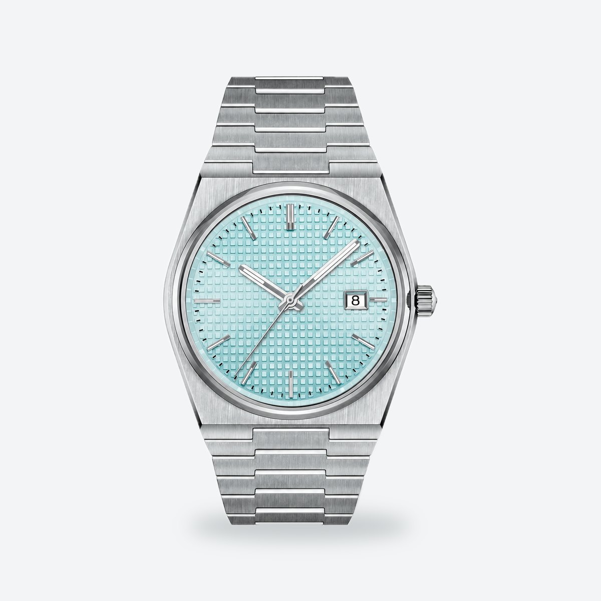 Men's 40mm Steel Watch, Integrated Bracelet, Blue Dial, Ice blue, automatic