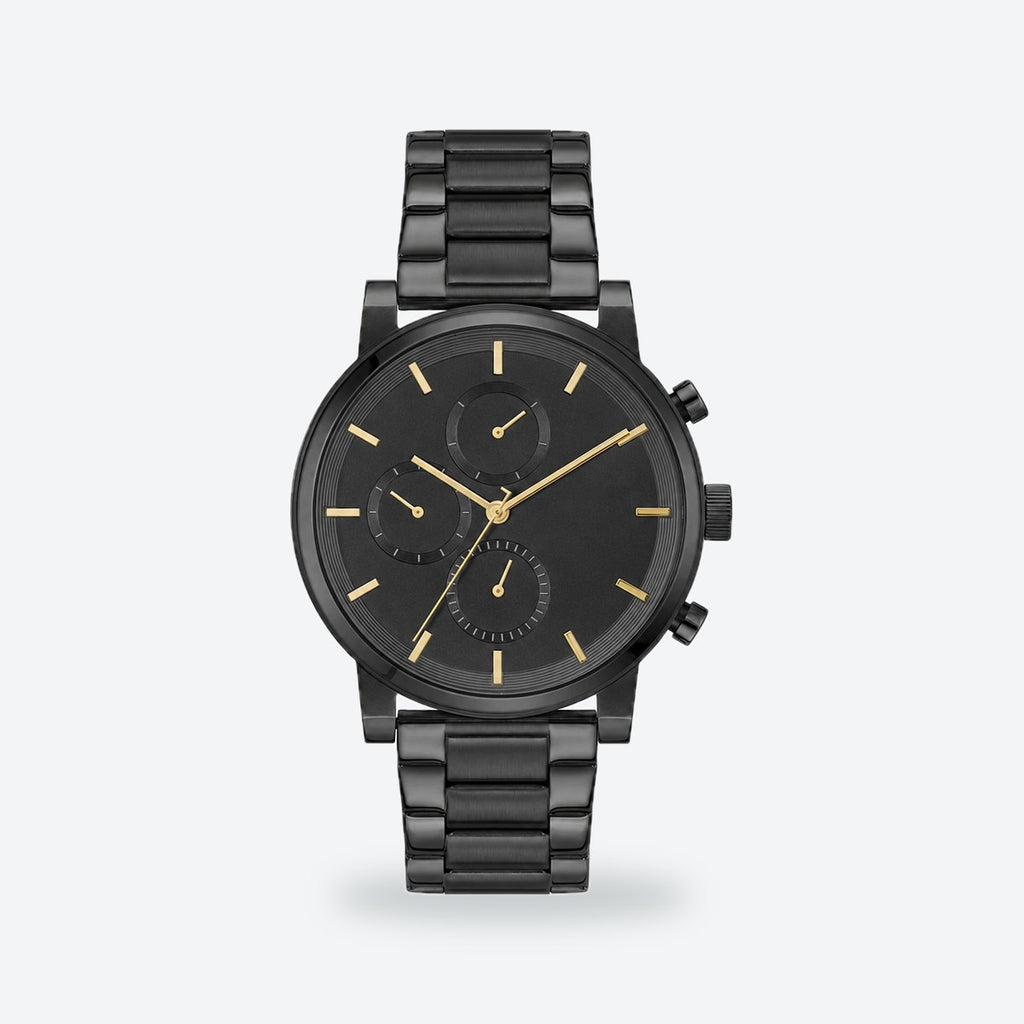 Men's 44mm Black Dial Watch, Steel Bracelet, Black dial / Black