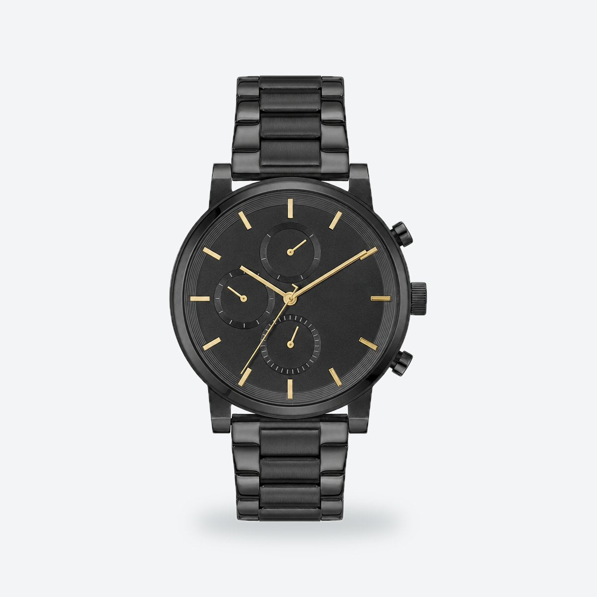 Men's 44mm Black Dial Watch, Steel Bracelet, Black dial / Black