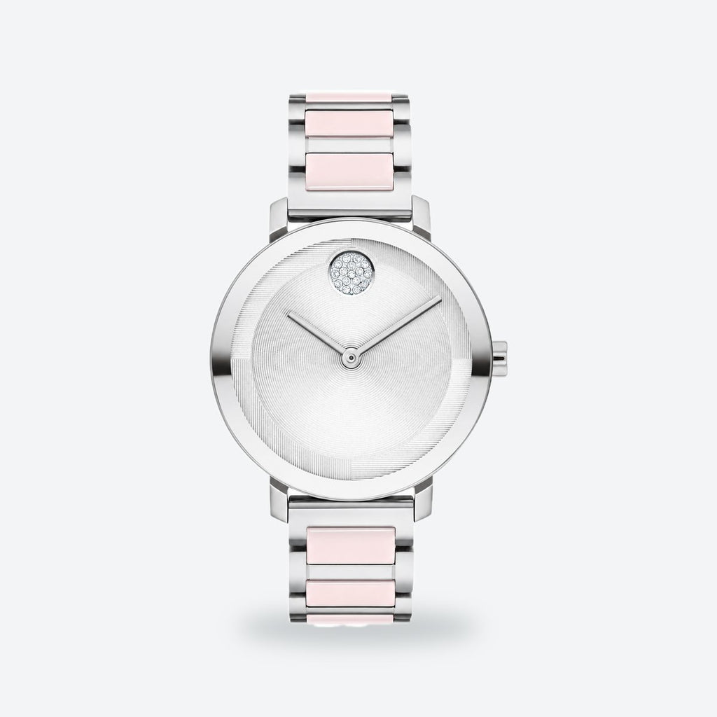 Women's 34mm Silver Dial Watch, Metal Bracelet, Silver dial / Silver-tone and pink