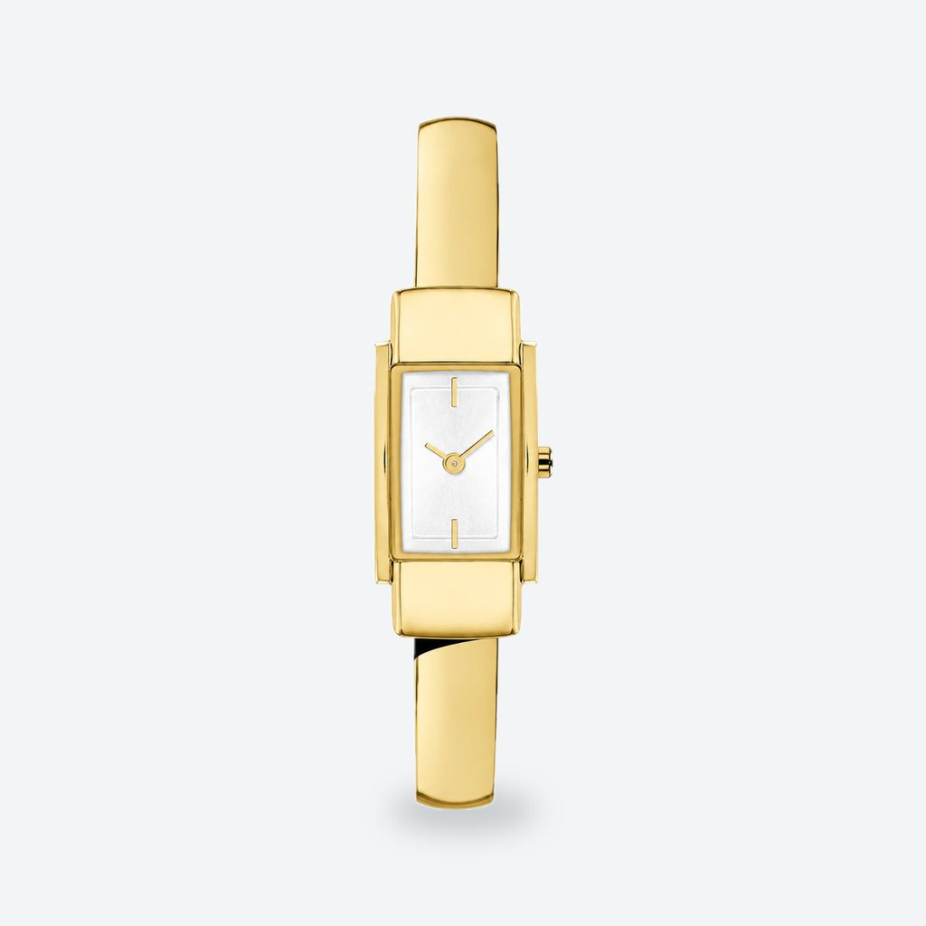 Women's 15mm Black Dial Watch, White dial / Gold-tone