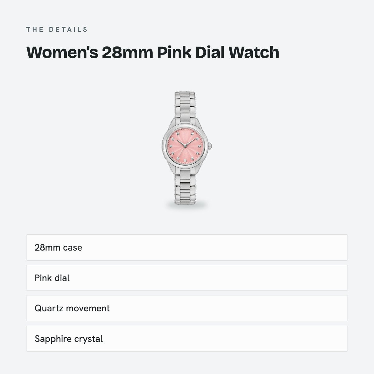 Women's 28mm Pink Dial Watch, details