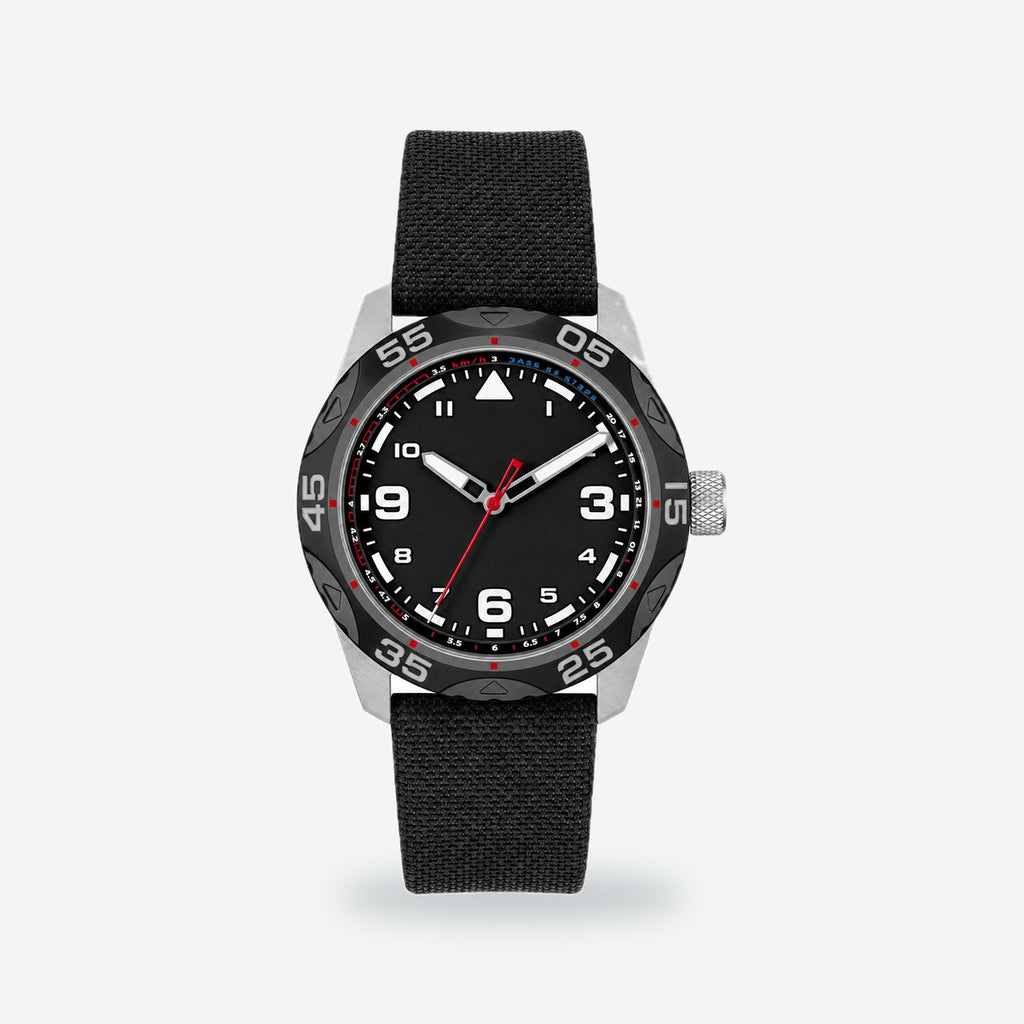 Men's 42mm Black Dial Watch, Nylon Strap, Black dial / Black