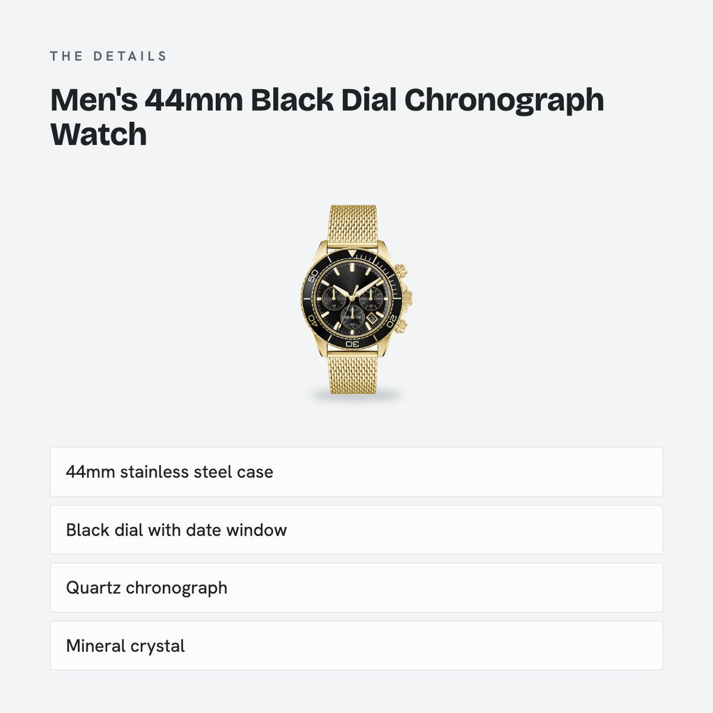 Men's 44mm Black Dial Chronograph Watch, details