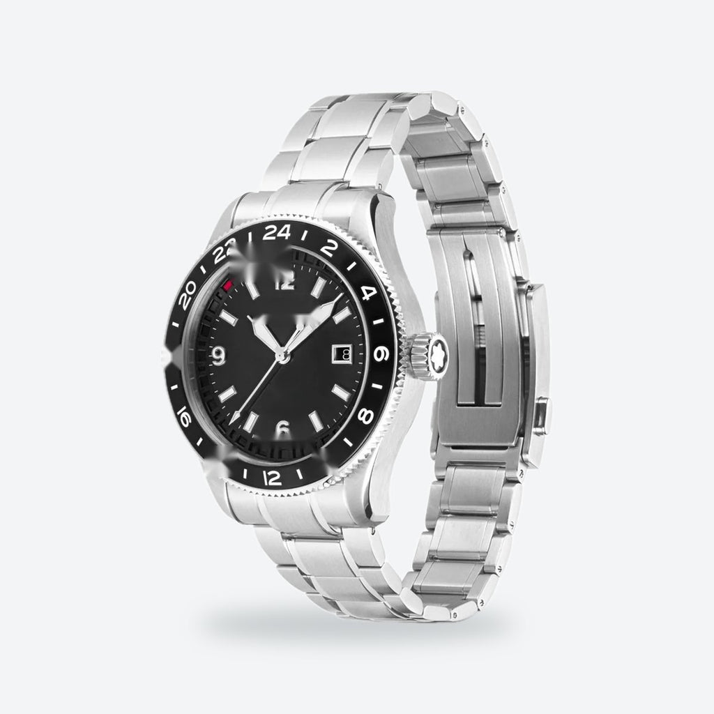 Men's 42mm Black Dial Chronograph Watch, Steel Bracelet, Silver-Tone, view 3