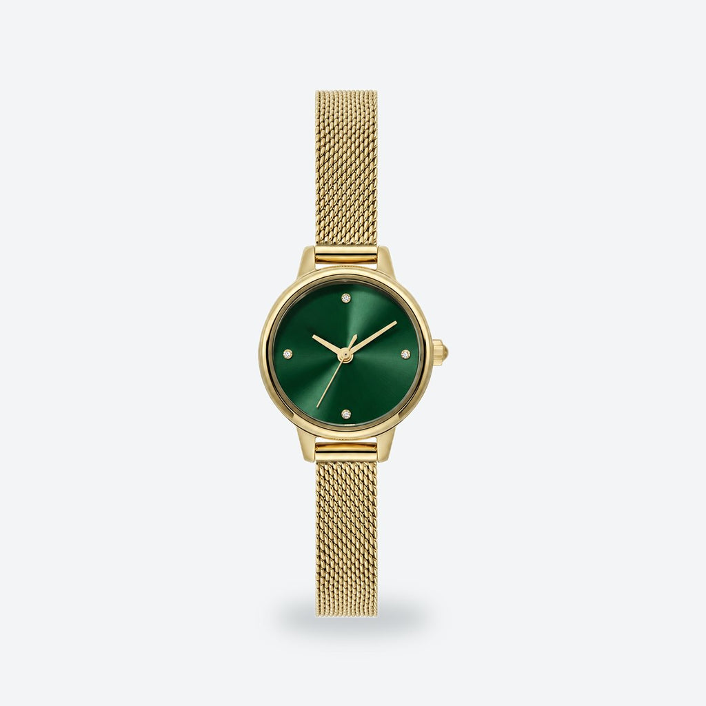 Women's 23mm Gold Dial Watch, Steel Bracelet, Green dial / Gold-tone