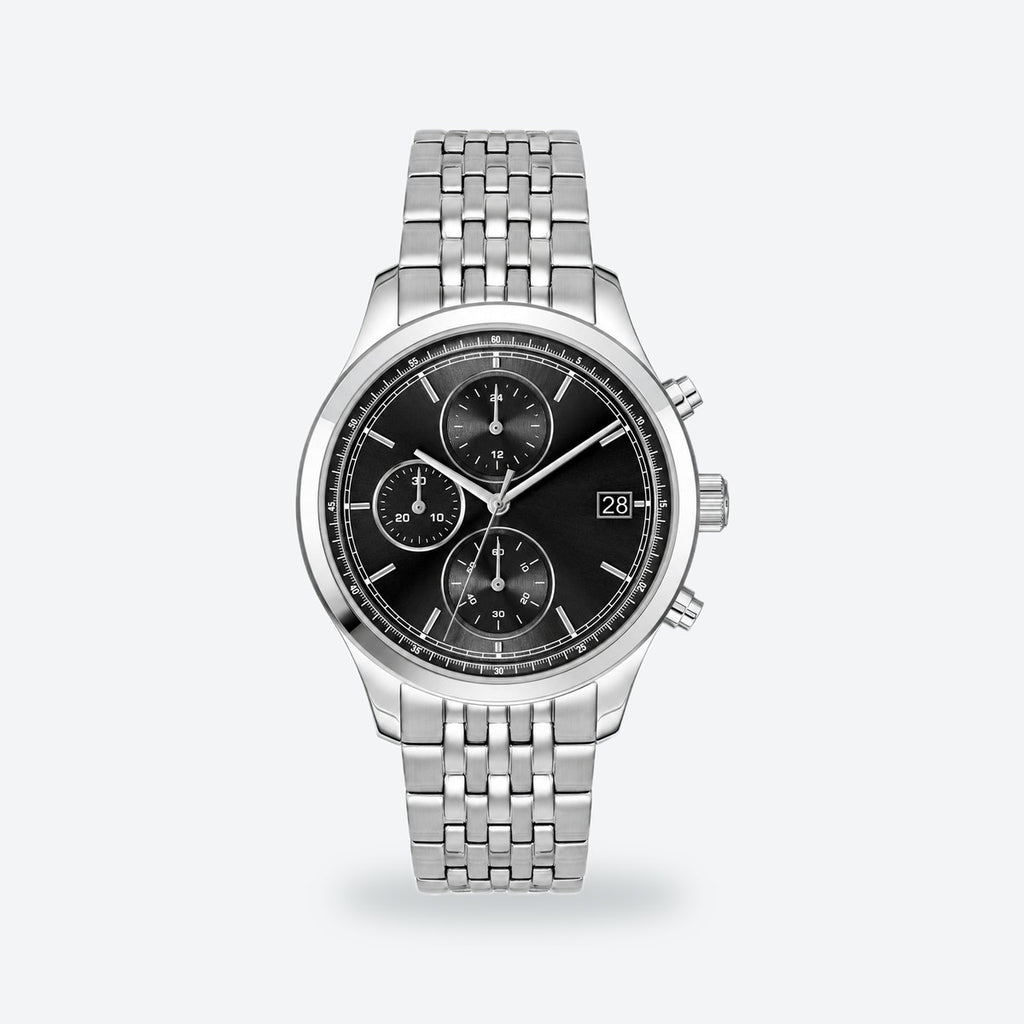 Men's 41mm Green Dial Chronograph Watch, Black dial / Silver-tone