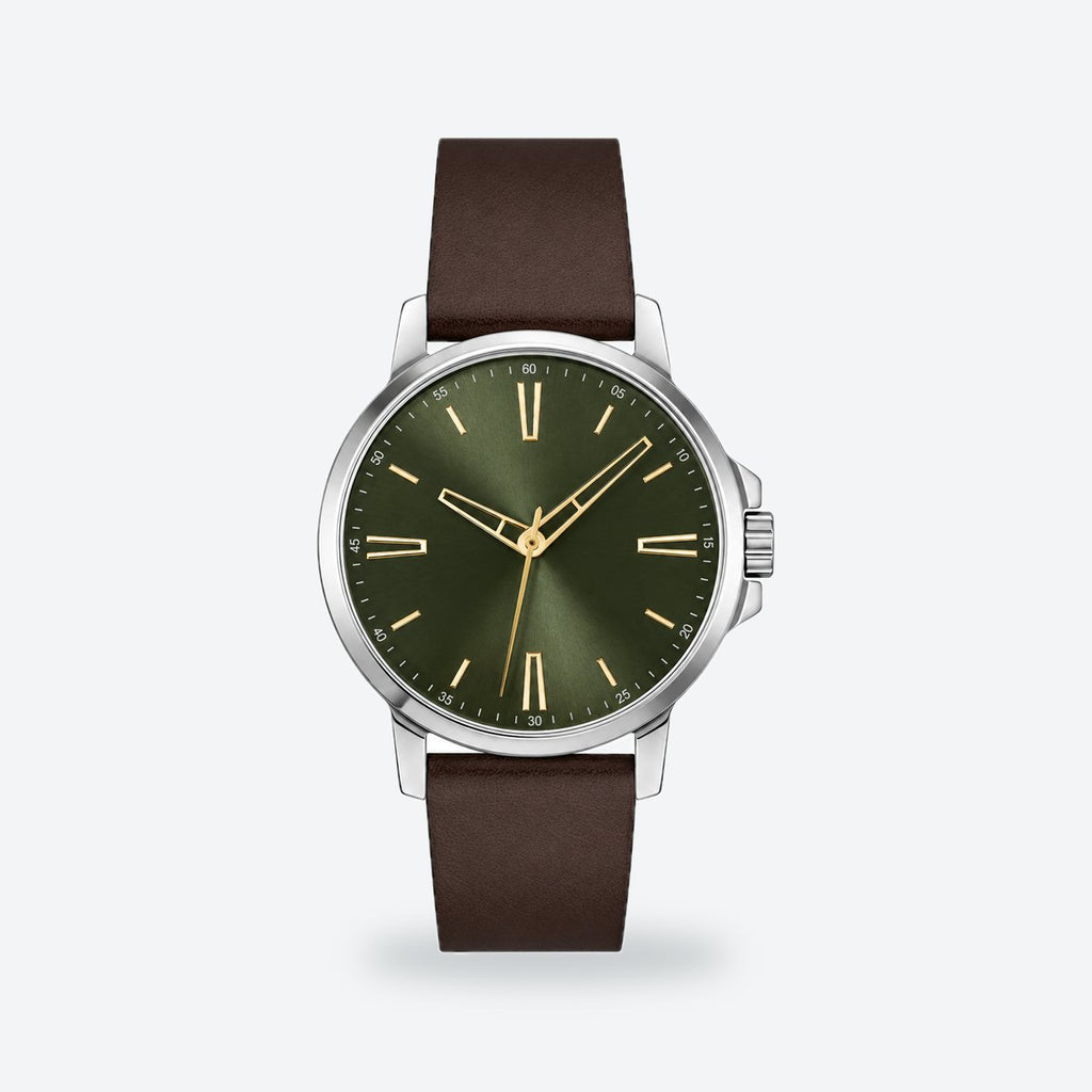 Men's 41mm Green Dial Watch, Leather Strap, Green dial / Brown