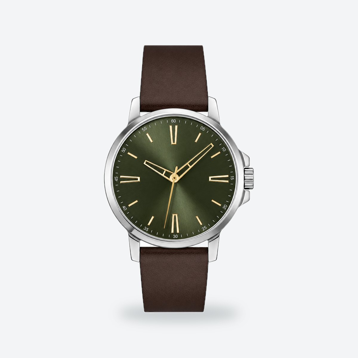 Men's 41mm Green Dial Watch, Leather Strap, Green dial / Brown