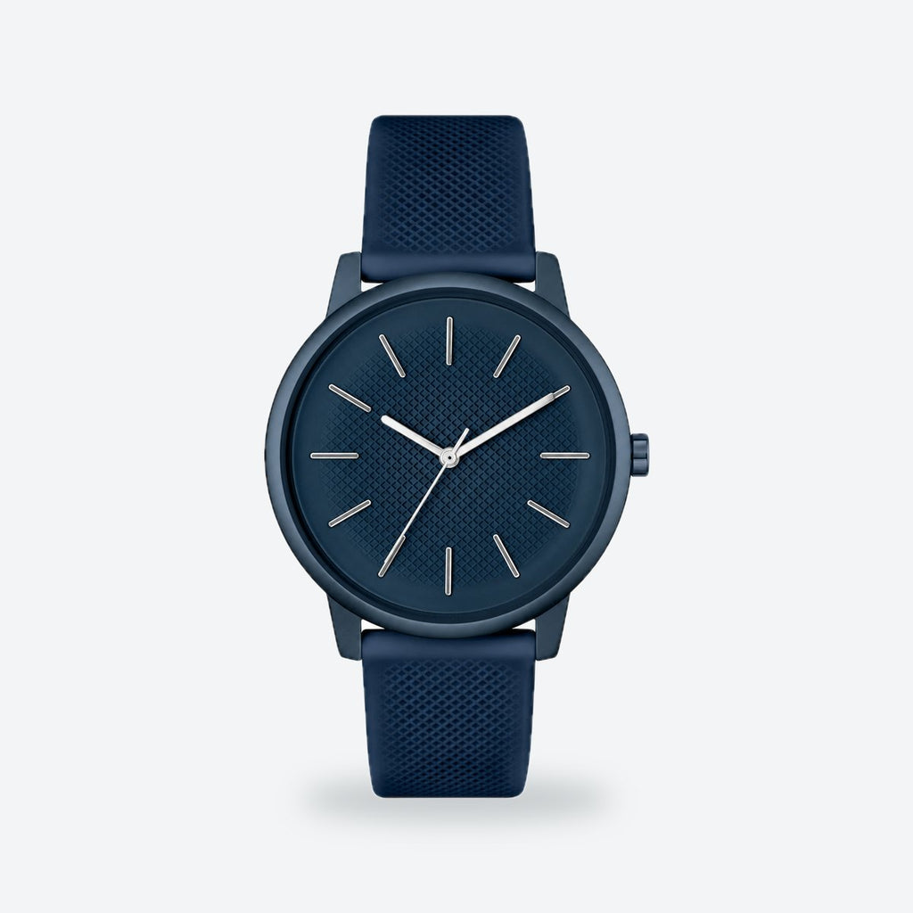 Men's 42mm Black Dial Watch, Rubber Strap, Blue dial / Blue